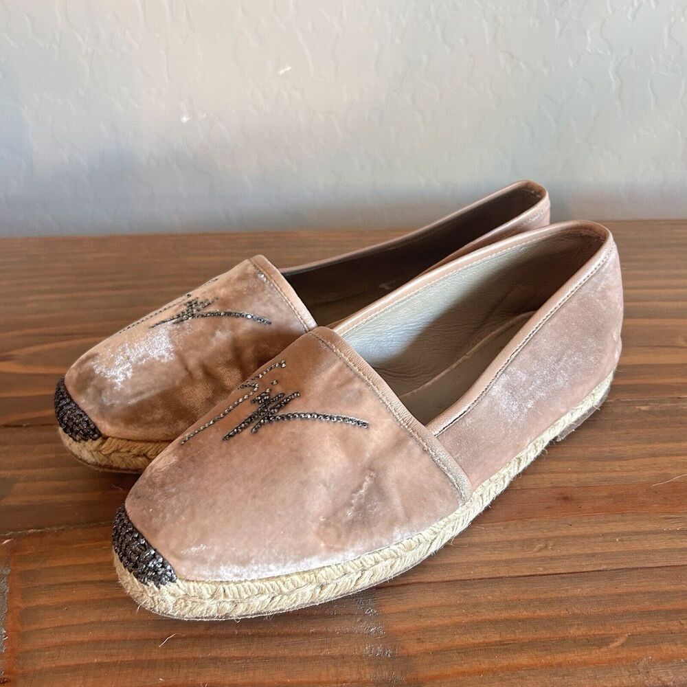 giuseppe zanotti espadrilles Flat Shoes Womens EU 38 IS 8 Pink Velvet Crystals
